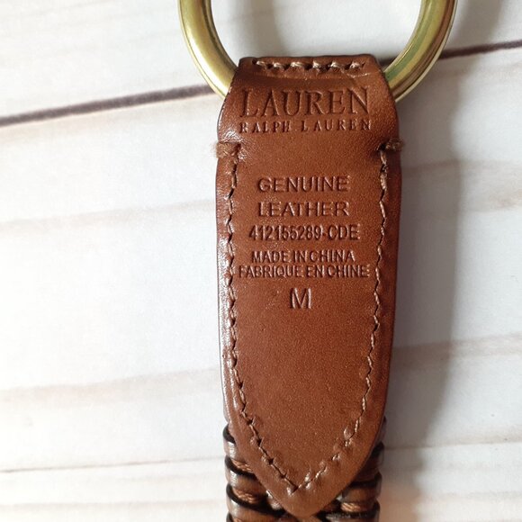 LRL Braided Leather Stretch Belt with Gold Toggle Closure/Buckle Brown Size M - Picture 9 of 15